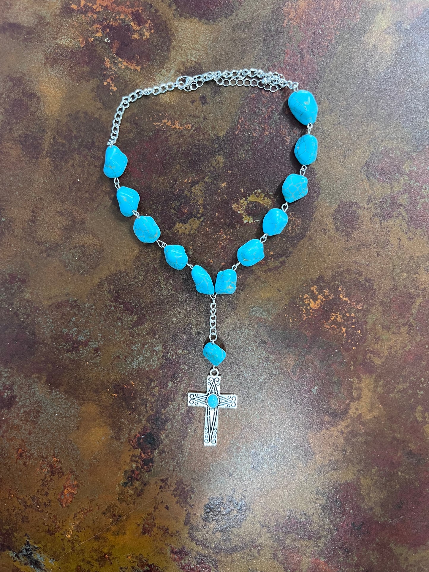 Turquoise beaded cross necklace