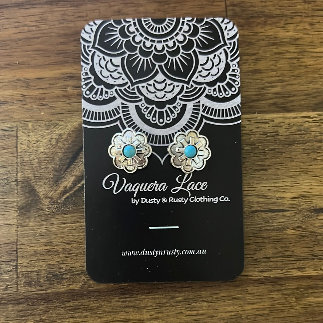 Silver & Turquoise Flower Stud Earrings