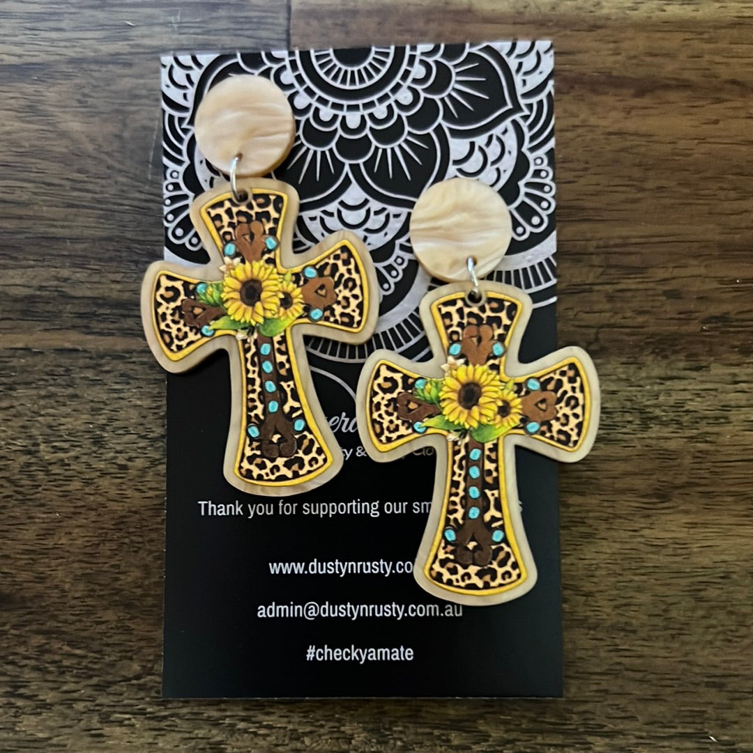 Sunflower Cross Acrylic Earrings