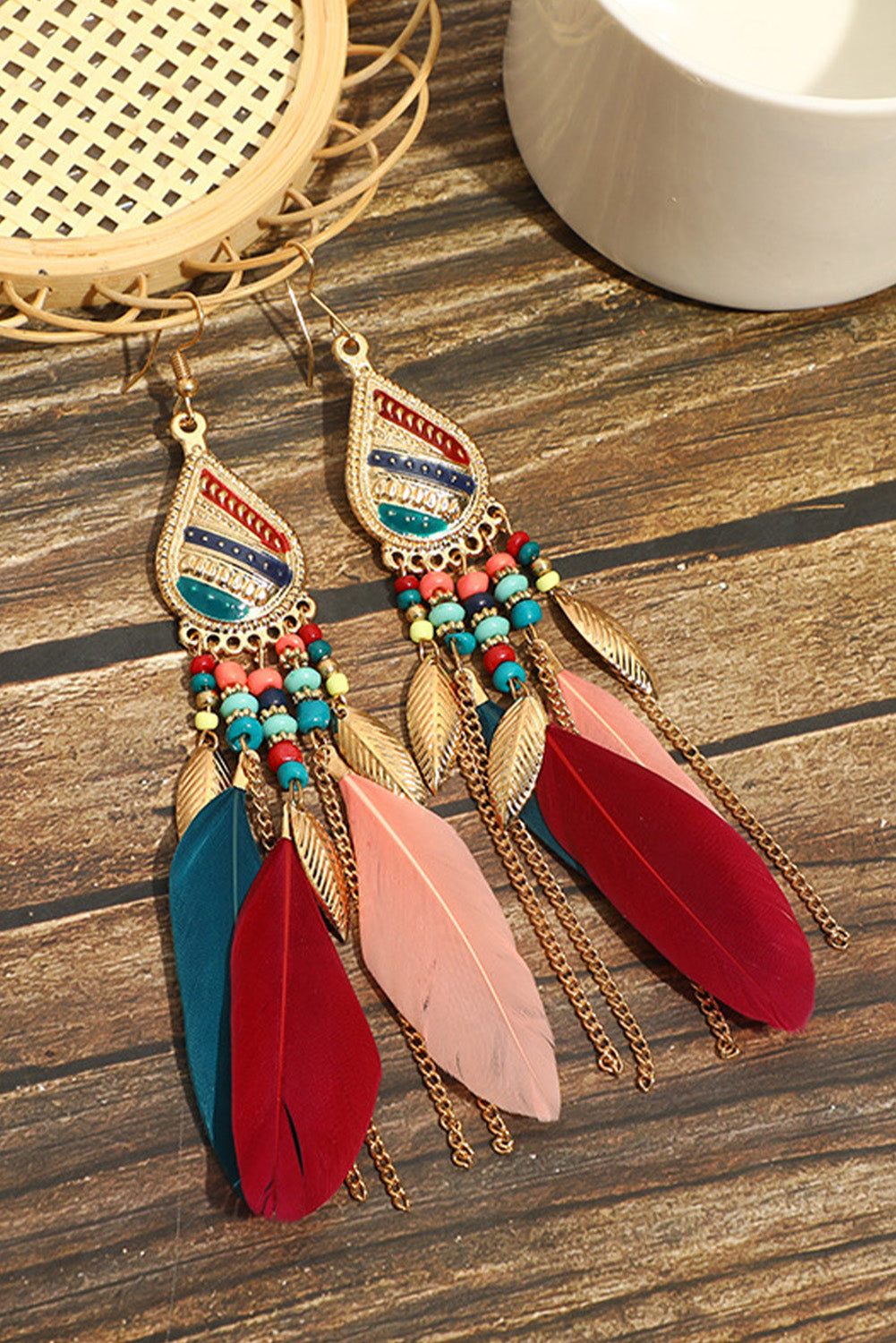 Boho Feather & Bead Earrings