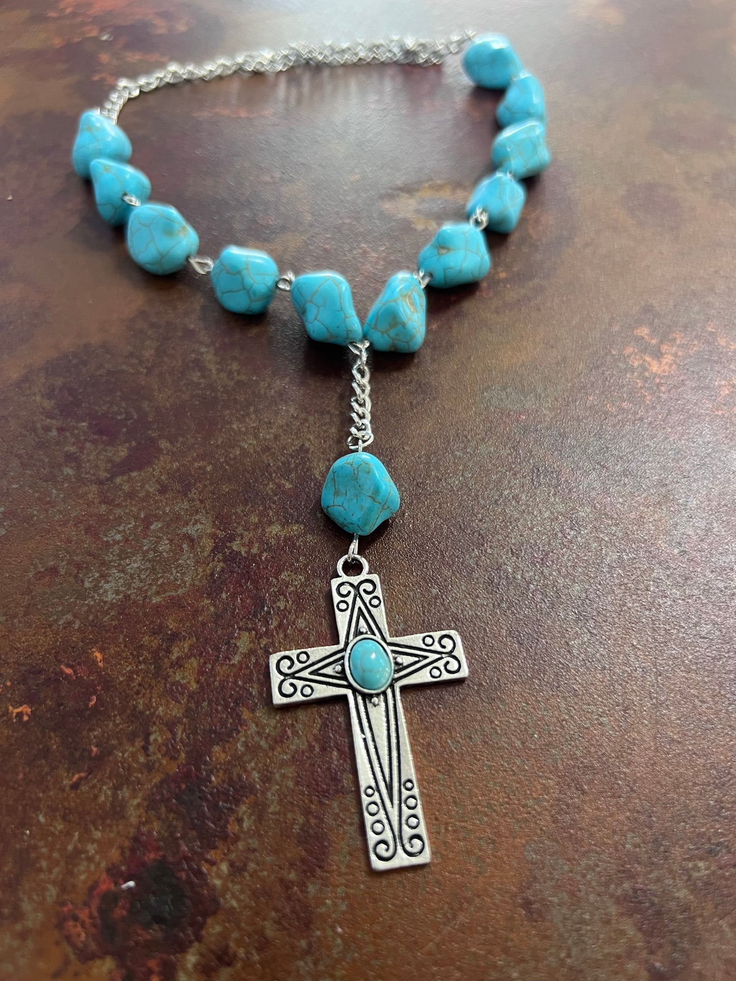 Turquoise beaded cross necklace