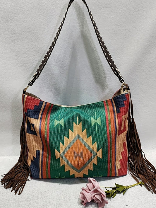Green Aztec Fringe Bag