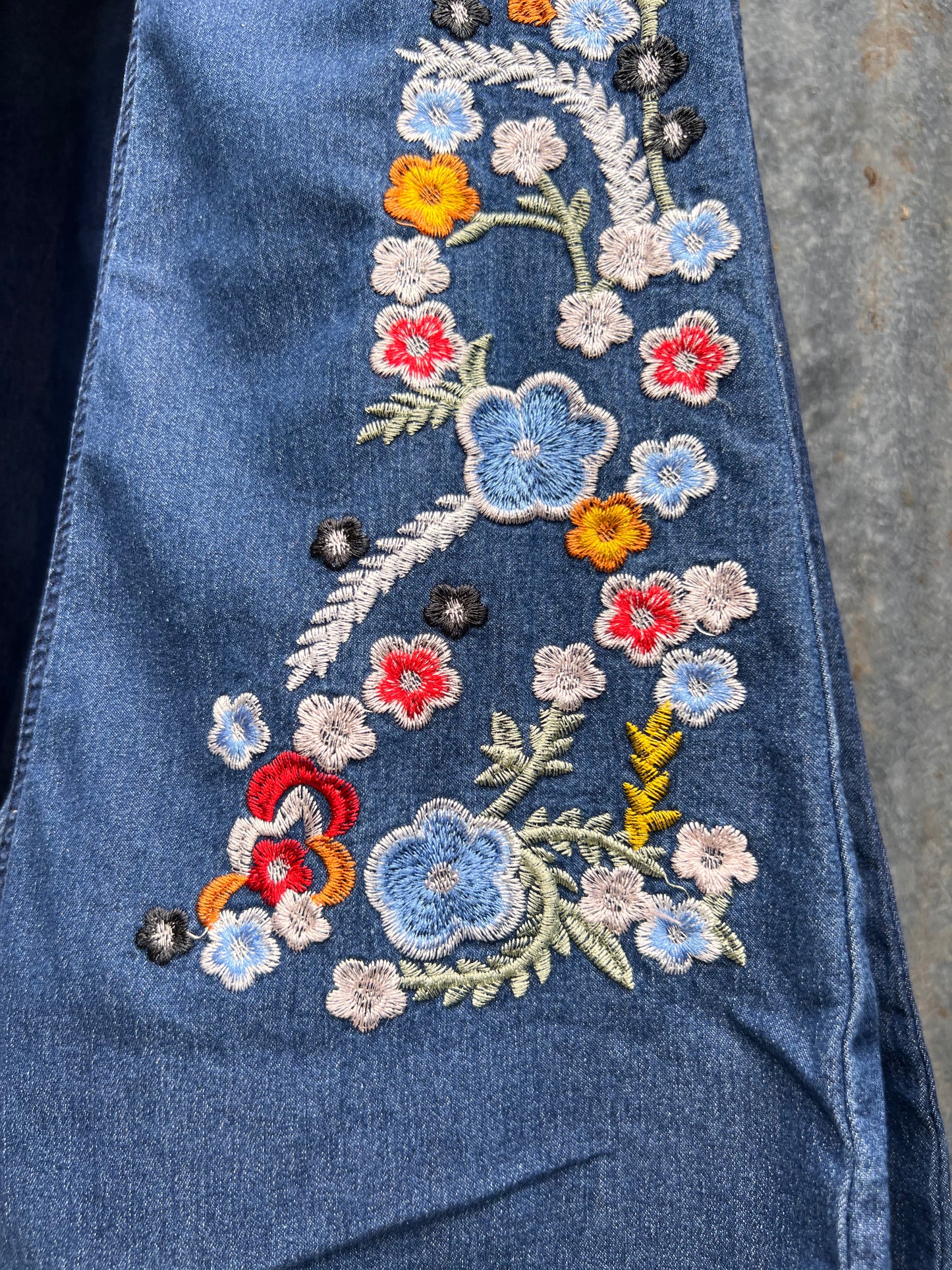 Indigo Embroidered Flare Jeans