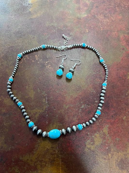 Turquoise Beaded Necklace & Earrings set