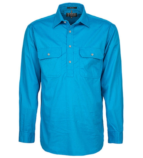 Mens Pilbara Closed Front L/S Shirt - Azure