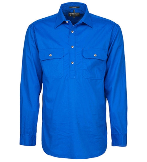 Mens Pilbara Closed Front L/S Shirt - Cobalt Blue