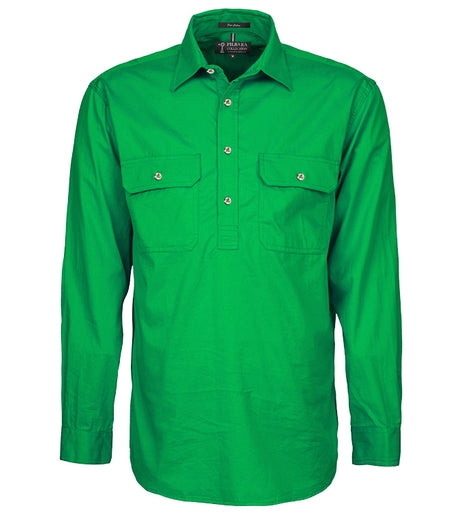 Mens Pilbara Closed Front L/S Shirt - Emerald