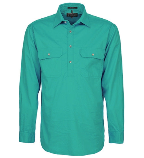 Mens Pilbara Closed Front L/S Shirt - Jade