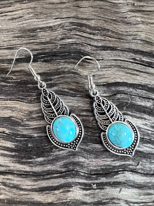 Turquoise Feather Earrings